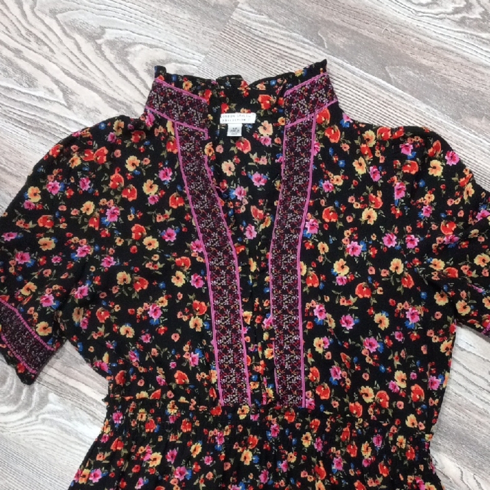 London Style Women's Floral Maxi Dress Short Ruffled Sleeves V-neckline Size 12 - Picture 6 of 16